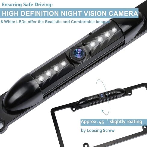 License Plate Frame Backup Camera Night Vision Car Rear View Camera with 8 Bright LEDs 170° Viewing Angle Waterproof Backup Camera Vehicle Universal Reversing Assist Security in Kuwait