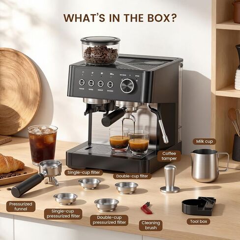 Kismile 20-Bar Espresso Machine with Grinder, Expresso Coffee Machines Coffee Maker with Grinder, Milk Frother/Steam Wand & Tamping Tools for Cappuccino & Latte in Saudi Arabia