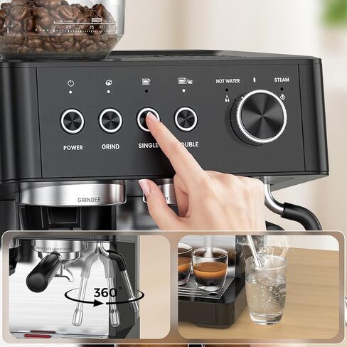 Kismile 20-Bar Espresso Machine with Grinder, Expresso Coffee Machines Coffee Maker with Grinder, Milk Frother/Steam Wand & Tamping Tools for Cappuccino & Latte in Saudi Arabia