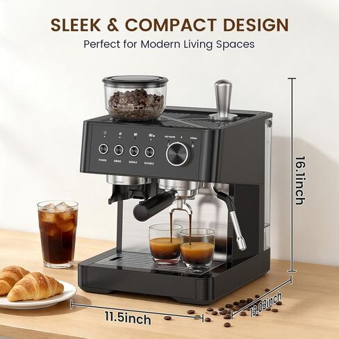 Kismile 20-Bar Espresso Machine with Grinder, Expresso Coffee Machines Coffee Maker with Grinder, Milk Frother/Steam Wand & Tamping Tools for Cappuccino & Latte in Saudi Arabia
