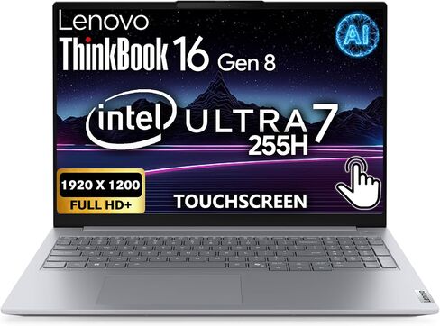Lenovo ThinkBook 16 Gen 8 AI Business Laptop، شاشة لمس 16 بوصة FHD+ IPS، معالج Intel Core Ultra 7 255H 16-Core، ذاكرة الوصول العشوائي DDR5 سعة 16 جيجابايت، SSD 512 جيجابايت PCIe، قارئ بصمات الأصابع، WiFi 6E + BT، كاميرا ويب FHD، Win11Pro in Kuwait