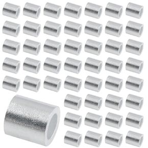50Pcs Wire Rope Stop Sleeves, 3/16 Inch (5mm) Aluminum Crimping Loop Sleeve Round Cable Stop Sleeve for Wire Rope