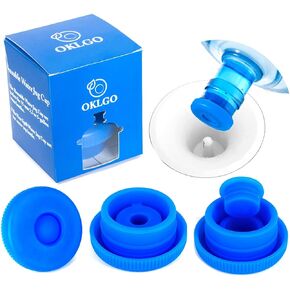 OKLGO 5 Gallon Water Jug Cap Reusable - Non-Spill 55mm Water Bottle Caps,Silicone Replacement Cap Lids Anti Splash 3 Pack
