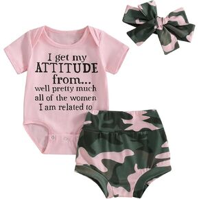 Douhoow Baby Girls Summer Clothes Letters Baby Girl Romper Baby Shorts With Headband 3 Piece Infant Girl Set