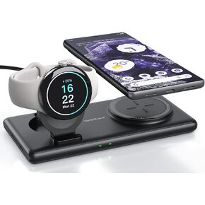 Wireless Charger for Google Pixel Watch (Not for Pixel Watch 2), SwanScout 502G, 2 in 1 Charging Station Stand for Google Pixel 8a/8 Pro/8/Fold/7/7a/7 Pro/6/6 Pro, Pixel Buds Pro(No Adapter)