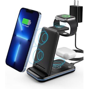 Wireless Charger, 3 in 1 Fast Wireless Charging Station, Wireless Charging Stand Dock 18W Foldable for Apple Watch SE/7/6/5/4/3/2 AirPods 3/2/Pro iPhone 13/12/11/Pro/XS/Xs Max/XR/X/SE/8/8 Plus
