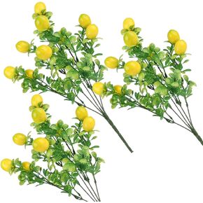 Aphmeir 3 Pack Artificial Lemon Branches for Vases, 14 Inch Fake Lemon Decor Lifelike Plant Decor Fake Tree Branches for Home Kitchen Decor Table Centerpiece