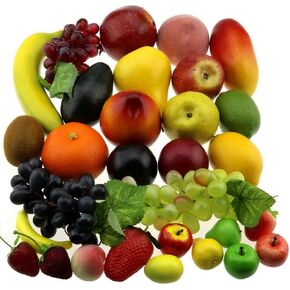 Gresorth 30 Fruits of Decorative Realistic Artificial Fruit Decoration Fake Lemon Banana Apple Grape Peach Pear Mango Strawberry Orange …