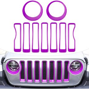 9PCs Upgrade Front Grille Insert Grill Cover and Headlight Lamp Cover Trim Exterior Accessories fit for Jeep Wrangler JL JLU Sport/Sports 2018 2019 2020 2021 2022 (Purple)