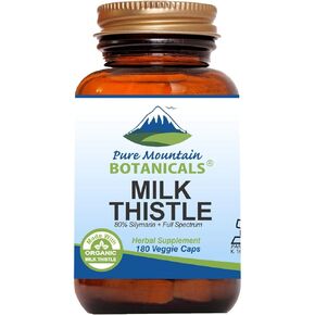 Pure Mountain Botanicals High Potency Milk Thistle -180 Kosher Vegan Capsules with 450mg Organic Milk Thistle Seed and Extract