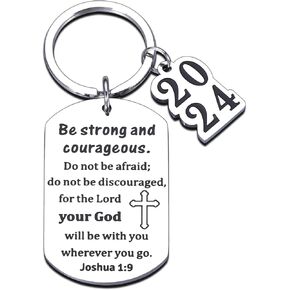 KINMES Graduation Gifts for Him Her College Class of 2024 Graduation Gift Be Strong And Courageous Keychain Gifts Religious Bible Verse Gifts for Friend Inspirational 2024 Graduation Gifts