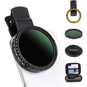 52MM Variable ND2-ND400 Filter, Ultra Slim Multi-Coated Adjustable Neutral Density Filter, Clip-on Phone Lens ND Filter Kit, Compatible for iPhone 15 14 13 12 11, Google Pixel and Other Smart Phones