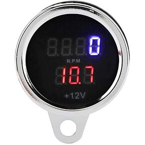 Tachometer - 2 in 1 Waterproof Motorcycle LED Digital Voltmeter Tachometer Gauge Metal Odometer Speedometer Practical and Useful Motorcycle Speedometer/Tachometer/Odometer Universal