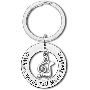 Music Gifts Keychain Music Lovers Gift Where Words Fail Music Speaks Keyring Thank You Gifts for Music Teacher Mentor Team Leader Appreciation Gifts Music Student Musicians Jewelry Guitar Piano Player