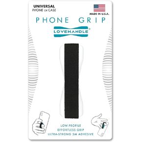 LOVEHANDLE Universal Phone Grip for Most Smartphones, Mini Tablets and Cases, Black Elastic Strap with White Base, LH-01White