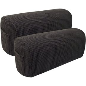 Sofa Armrest Covers Arm Slipcovers with a Pocket Elastic Sofa Armrest Protector Removable Couch Arm Covers for Sofa Anti-Slip Armrest Covers Christmas Furniture Deco Pack of 2 (Light Grey)
