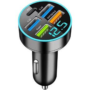 شاحن سيارة Ankuee 66 وات 5 منافذ، 12-24 فولت شحن سريع للسيارات مع قابس ولاعة سجائر USB PD Super QC 3.0، عالمي لشاحنة SUV RV 15 14 13 12 S22 S21 S20 والمزيد