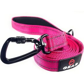 Nylon Dog Leash with Locking Carabiner for Large Medium Small Breeds – Heavy Duty Reflective Nylon Lead with Padded Handle for Everyday Walking, Running, Training (Black, 2 Handle 6')