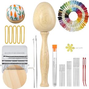 Generic Darning Egg - Mini Darning Loom, Darning Egg Weaving Tool Set with Small Weaving Loom Kit with 14 Pcs Large Eye Needles 50 Colors Darning Thread for Handcraft DIY Weaving Repair Tool