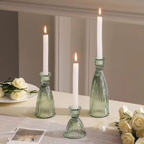 Glass Candlestick Holders, Set of 3 Thick Taper Candle Holders for or Table Centerpieces, Wedding Decor and Dinner Party (Clear)