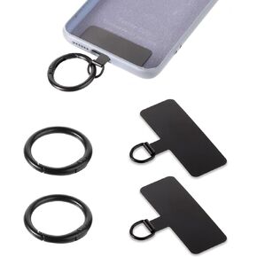 2pcs Phone Tether Patch, Universal Metal Phone Tether Tab with Spring Ring Lanyard Replacement Without Adhesive for Cell Phone, Black