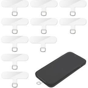Mabor 10Pcs Phone Tether Tab, Transparent Universal Phone Lanyard Patch with Metal Rings,Plastic Phone Tether Tab Oval Phone Lanyard Tab for Most Smartphones