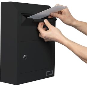 Wall Mount Locking Drop Box, Heavy Duty Steel Mailbox for Rent Payments, Mail, Keys, Cash, Checks - Safe Storage Dropbox for After Hours Deposits W500 (Black)