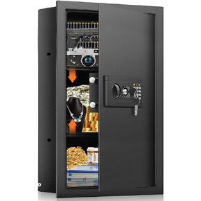 47.3" Tall Fireproof Wall Safes Between the Studs 16" Centers, Large Hidden Flush Wall Safe with 4 Removable Shelf & 6 Key Hooks, 48LB Heavy Duty Gun Safes for Home Rifle and Pistols, Money, Jewelry