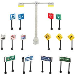 Building Bricks Toys MOC City Highway Traffic Signs 11 PCS Road Signs Gift Kids Adults hobbyist Scale 1:64 Compatible with All Brands Ages 4+
