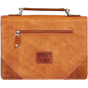Christian Art Gifts Classic Vegan Leather Bible Cover for Men: Trust in The Lord - Inspirational Bible Verse, Sturdy Easy Carry Book Case w/Pen Loops, Brown, Large