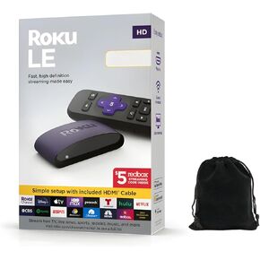 Roku LE HD Streaming Media Player with High Speed HDMI Cable and Simple Roku Remote Device Only, Includes Pouch