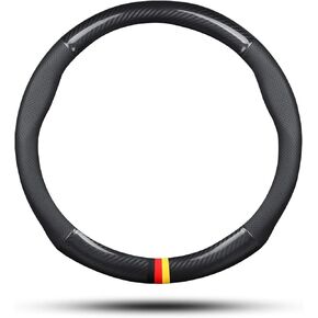 Ergocar Sport Carbon Fiber & PU Leather Car Steering Wheel Cover Non-Slip Car Steering Wheel Protector Universal for Diameter 38cm(15") (Black-G)
