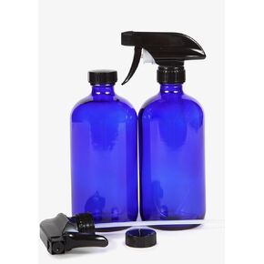 Vivaplex, 2, Large, 16 oz, Empty, Cobalt Blue Glass Spray Bottles with Black Trigger Sprayers and Lids