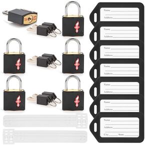 Travel Luggage Locks TSA Approved+6 Luggage Tags, Suitcase Locks with Keys and PPR/ABS Around Body. Suit for Suitcase,Luggage,Backpack,Laptop Bag,Locker.6 Pack Color Mixed.