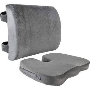 Memory Foam Seat Cushion and Lumbar Back Cushion Combo Set | Office Chair Cushion Set, Car Seat .., Gray