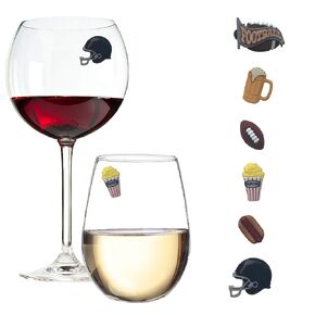 Football or Tailgating Party Supplies - Magnetic Glass Charms for Stemless Wine Glasses, Cocktails and Solo Cups