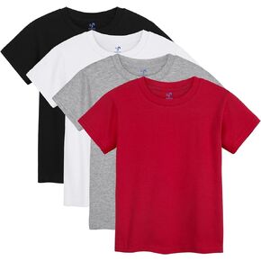 YERIOK 4 Pack Boys Shirts Cotton Short Sleeve T Shirts Toddler Boys Solid T-Shirts for Kids Little Boys Tops Summer Tshirts