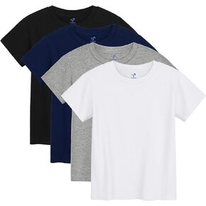 YERIOK 4 Pack Boys Shirts Cotton Short Sleeve T Shirts Toddler Boys Solid T-Shirts for Kids Little Boys Tops Summer Tshirts