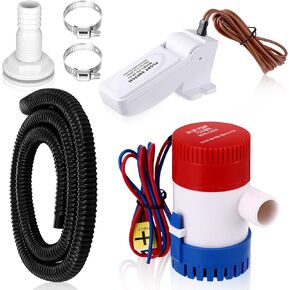 Landhoow Boat Bilge Water Pump, 12 V Submersible Electric Marine Bilge Pump and Automatic Boat Bilge Pump Float Switch 12 V 24 V 32 V with Hose, Clamps, Thru Hull Connectors for Boats (500 GPH)