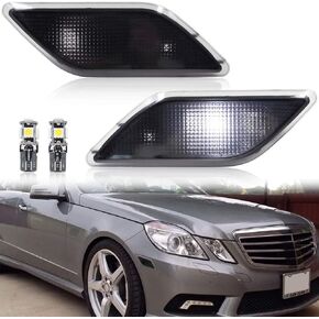NJSBYL Smoke Lens Amber LED Side Marker Light Kits for Mercedes Benz W212 E-Class Pre-LCI E350 E550 E63 AMG 2010 2011 2012 2013 Sedan/Wagon Front Bumper Turn Signal Sidemarker Lamps Replacements