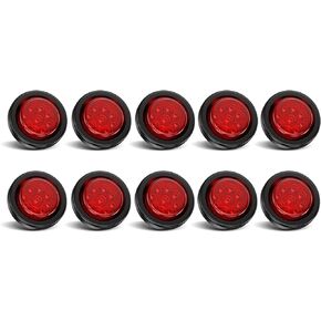 10Pcs 2 Inch Red LED Trailer Side Marker Lights, 9 LED Round Trailer Clearance Marker Lights with Grommet & Wire Pigtail for Truck Trailer RV, Flush Mount, Waterproof Sealed, 12V