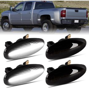 Gempro White LED Dually Fender Side Marker Lights for 2001-2014 Chevy Silverado GMC Sierra 2500 3500 Dual Rear Wheel Bed Marker Lamps, Smoked Len 4PCS