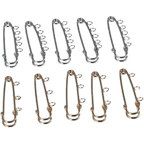 Uniquer 40Pcs Large Metal Safety Pins for Crafting Art Clothes Brooch,56mm Heavy Duty Blanket Safety Pins with 5 Loops(Silver&Gold)