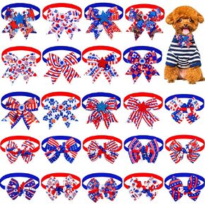24PCS 4th of July Dog Bow Tie Collar, Independence Day Pet Bow Tie, Adjustable Star Stripe Collar, Patriotic Memorial Day Pet Bow Tie