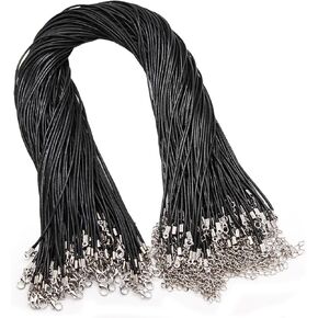 LET'S MAKING سلك قلادة مشمع لصنع المجوهرات، سلاسل جلدية للقلادة مع مشبك للقلادات لوازم الخرز (طول 20 بوصة/100 قطعة/أسود) in Kuwait