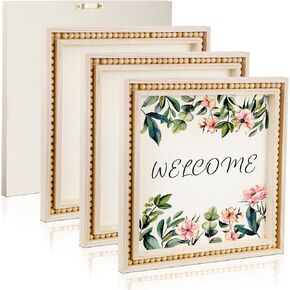 Wenqik 4 Pack Beaded Wood Canvas Panels Unfinished Wooden Blank Framed Signs Boho Style Panel Boards Square Plaques for DIY Crafts Painting Pouring Drawing Art Projects (10 x 10 Inch)