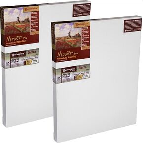 MASTERPIECE Z2ME-1414 Monet Pro 1.5" Deep Sierra Heavy Weight Medium Texture 14.6 oz Cotton Stretched Canvas 14" x 14" White 2 Pack