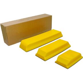 3 Pack Rectangle Hand Sanding Block Kit - 5"，7-3/4" and 10" Rectangle Handheld Sanding Pad - Hook and Loop Interchangeable Assorted Shapes - Flexible for Woodworking, Automotive and Crafts Polishing