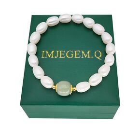 pearl bracelet, jade bracelet for women,Natural baroque freshwater pearl and jadeite combination,stretch beaded bracelets for women,pulseras para mujer,Women's Jewelry Gifts.