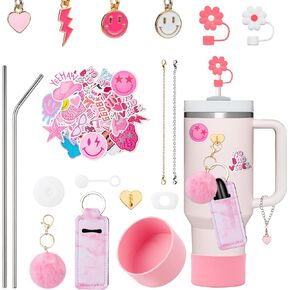 مجموعة إكسسوارات كأس ستانلي 67 قطعة من BOpusail لكأس ستانلي 40 و30 أونصة، بما في ذلك غطاء غطاء قش ديزي وغطاء مقاوم للانسكاب وسدادة من السيليكون وحامل أعواد الشفاه الوردي وسلسلة مفاتيح Pompom وملصقات Preppy Charm in Kuwait